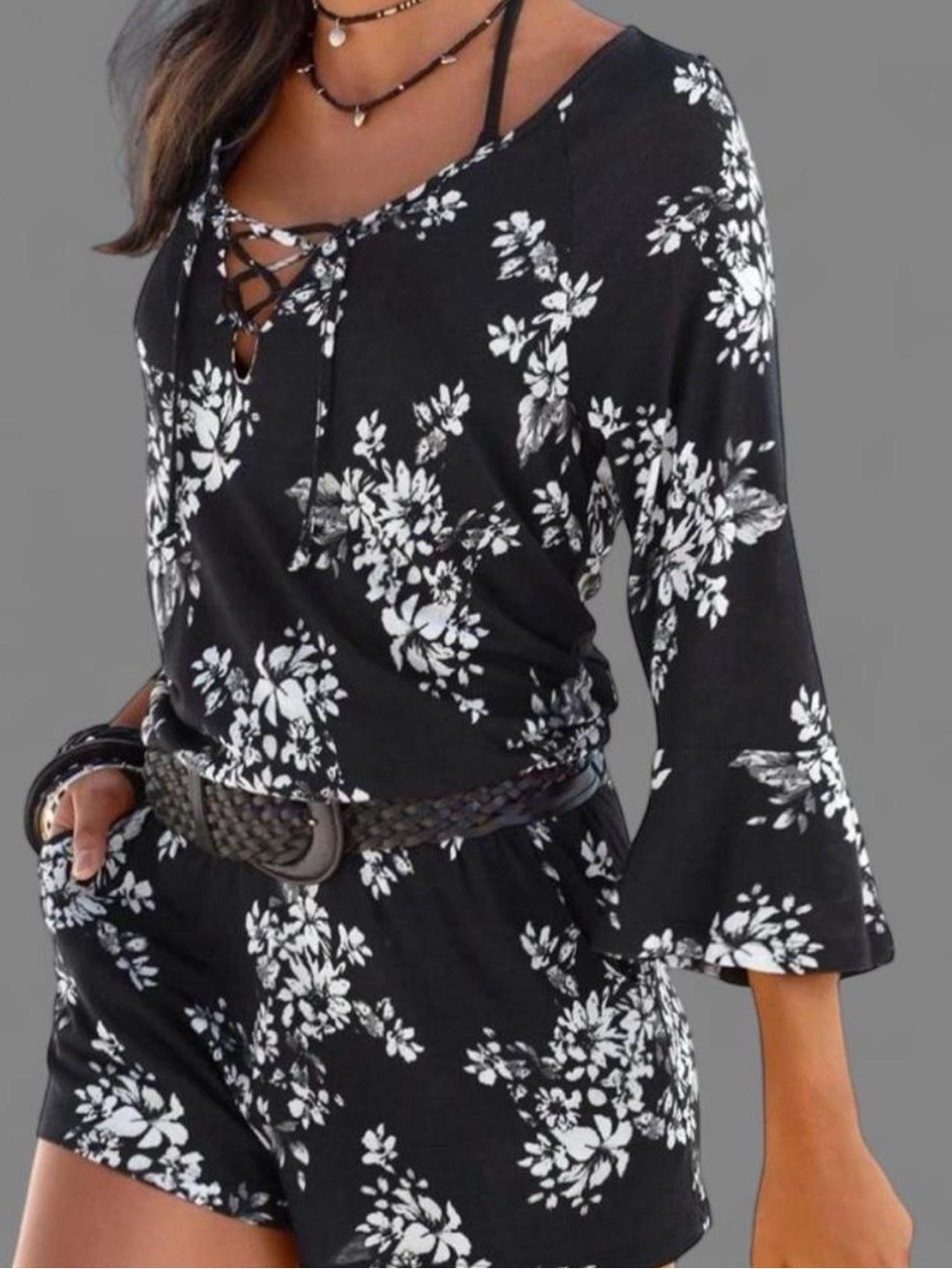 Black & White Floral romper